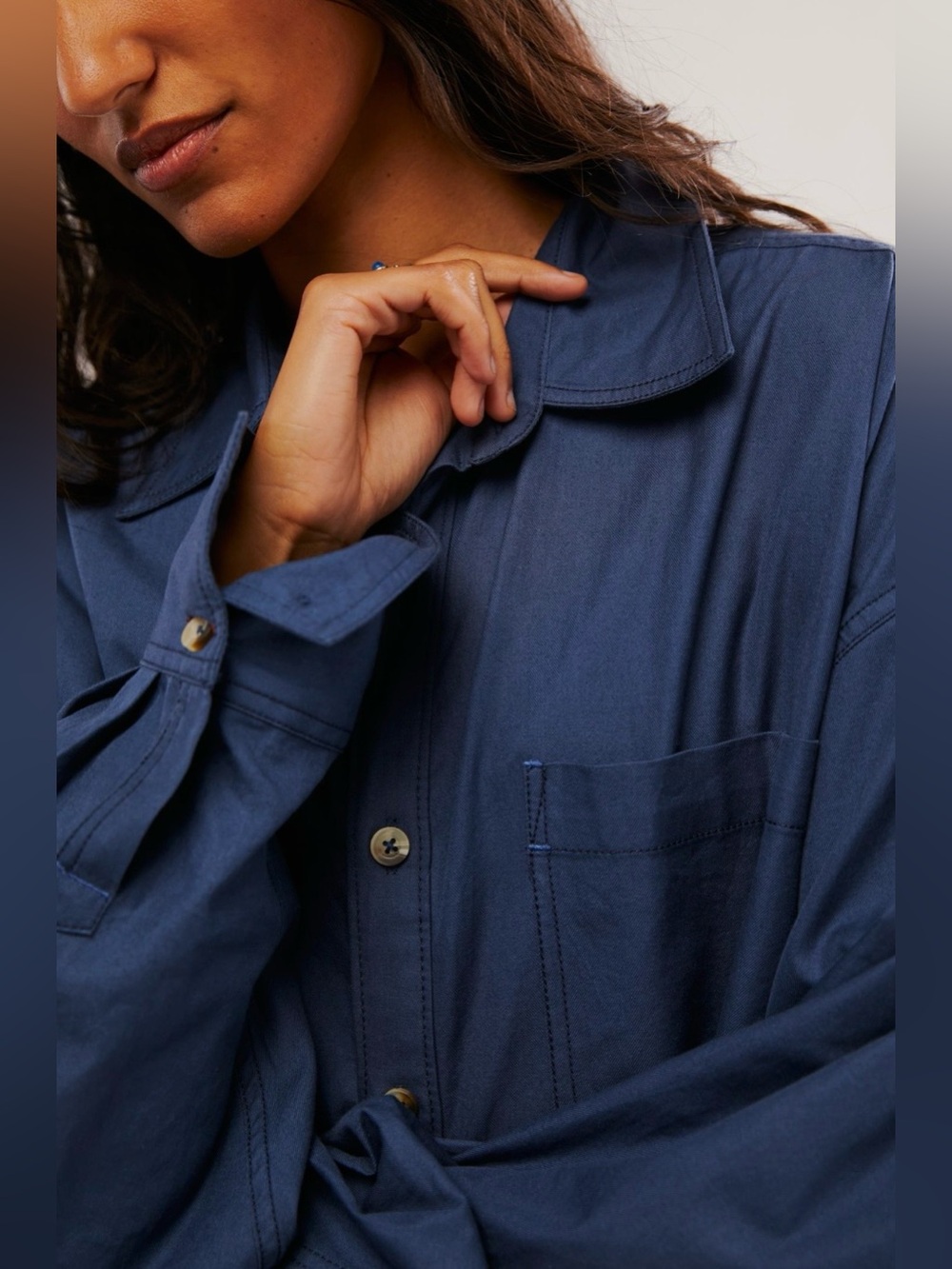 NEW Free People S We the Free Freddie Shirt in Dark Denim Navy Blue Cotton NWOT - Picture 3 of 9